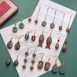 Vintage Ethnic Earrings Nepalese Tibetan Gemstone Retro Style Jewelry