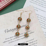 Vintage Ethnic Earrings Nepalese Tibetan Gemstone Retro Style Jewelry