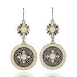 Vintage Ethnic Flower Oil Drop Dangle Hanging Earrings for Women