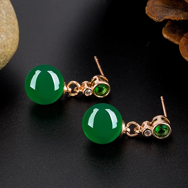 Vintage Ethnic Green Agate Drop Earrings for Women