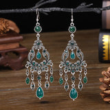 Boho Ethnic Water Drop Tassel Earrings Colorful Flower Crystal Dangle