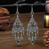 Boho Ethnic Water Drop Tassel Earrings Colorful Flower Crystal Dangle