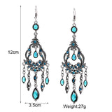 Boho Ethnic Water Drop Tassel Earrings Colorful Flower Crystal Dangle
