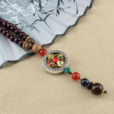 Vintage Nepal Cross Vajra Pestle Necklace Ethnic Wooden Buddha Beads Jewelry