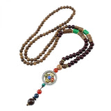 Vintage Nepal Cross Vajra Pestle Necklace Ethnic Wooden Buddha Beads Jewelry