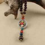 Vintage Nepal Cross Vajra Pestle Necklace Ethnic Wooden Buddha Beads Jewelry