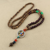 Vintage Nepal Cross Vajra Pestle Necklace Ethnic Wooden Buddha Beads Jewelry
