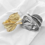 Vintage Ethnic Leaf Shape Open Bracelet Women's Retro Metal Rock Party Jewelry