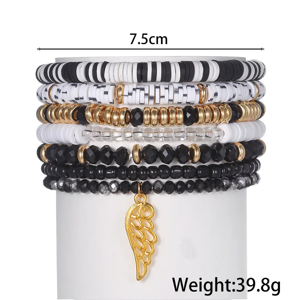 Vintage Ethnic Wing Pendant Bracelet Set Women Holiday Beach Charm Bracelet