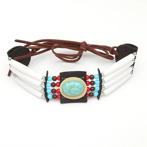 Vintage Ethnic Turquoises Choker Necklace Bohemian Bead Statement Necklace