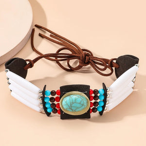 Vintage Ethnic Turquoises Choker Necklace Bohemian Bead Statement Necklace