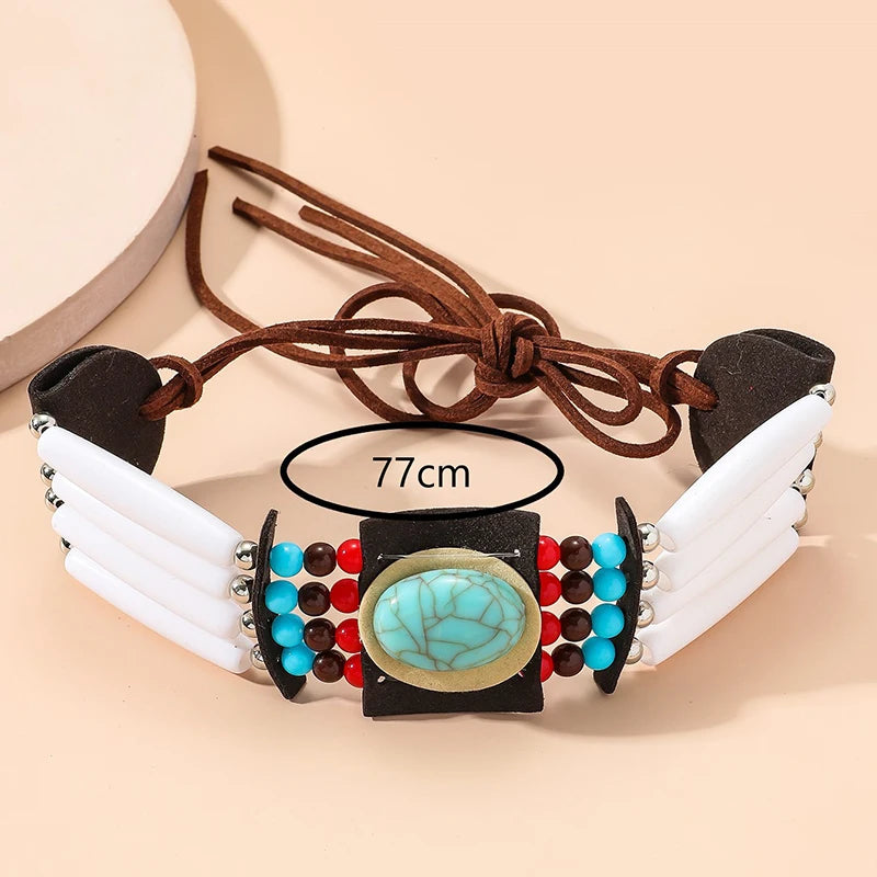 Vintage Ethnic Turquoises Choker Necklace Bohemian Bead Statement Necklace