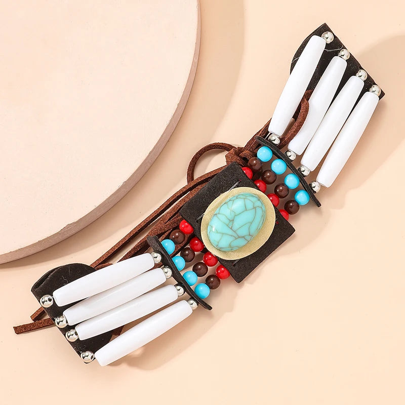 Vintage Ethnic Turquoises Choker Necklace Bohemian Bead Statement Necklace