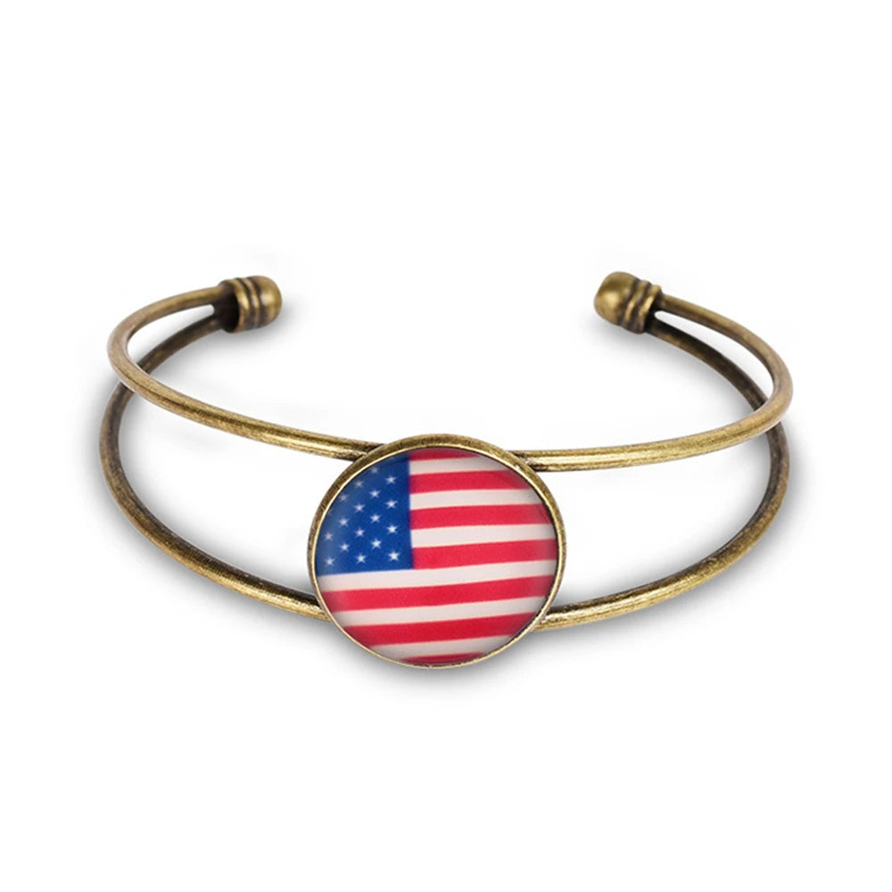 Vintage Europe Flag Open Cuff Bracelet Copper Bangle
