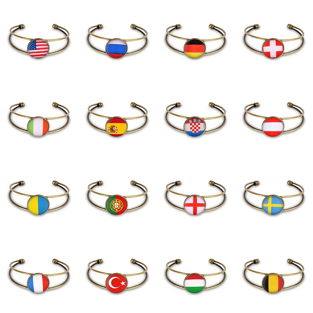 Vintage Europe Flag Open Cuff Bracelet Copper Bangle
