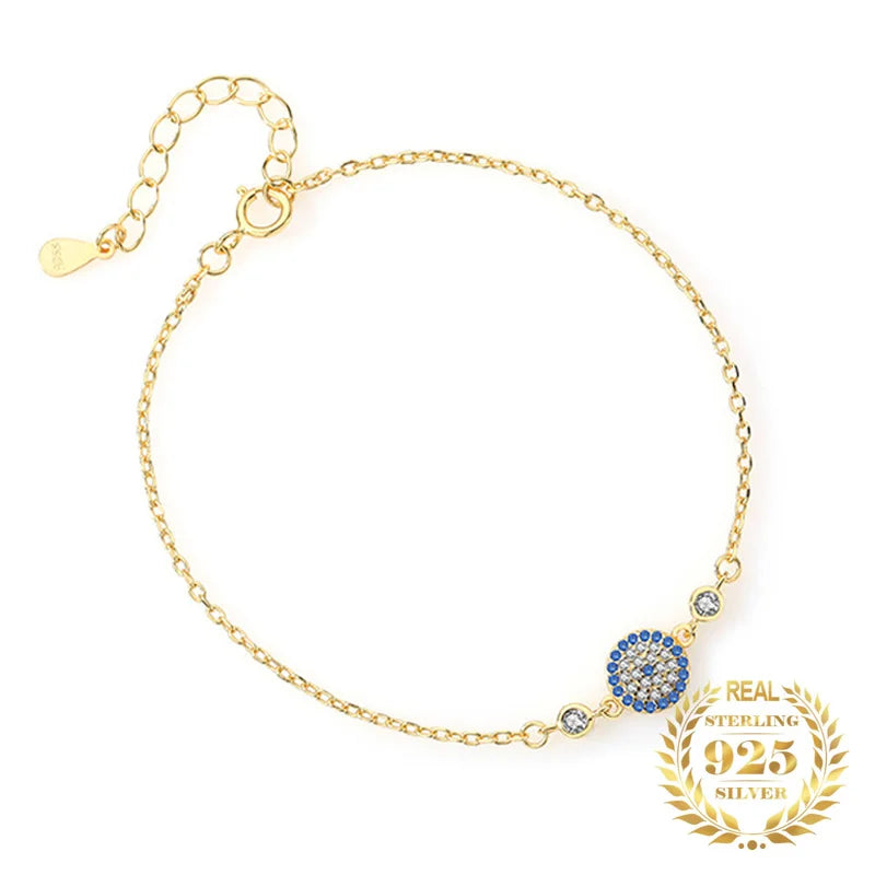 Vintage Evil Eye Bracelet 925 Sterling Silver Adjustable Stone Size