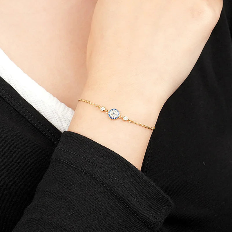 Vintage Evil Eye Bracelet 925 Sterling Silver Adjustable Stone Size
