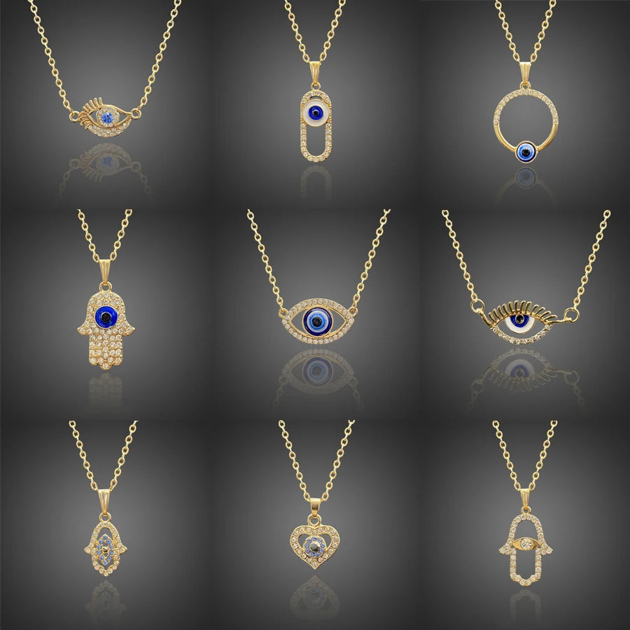 Vintage Evil Eye Necklace Turkey Jewelry Rhinestones Fatima