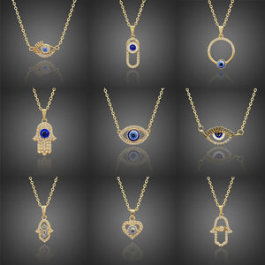 Vintage Evil Eye Necklace Turkey Jewelry Rhinestones Fatima