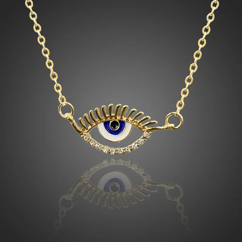 Vintage Evil Eye Necklace Turkey Jewelry Rhinestones Fatima