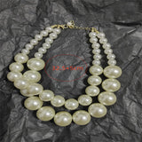 Vintage Big Pearl Beads Chain Double Layer Choker Necklace