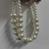 Vintage Big Pearl Beads Chain Double Layer Choker Necklace