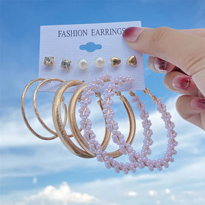 Vintage Big Pearl Dangle Earrings Heart Circle Drop Set Jewelry