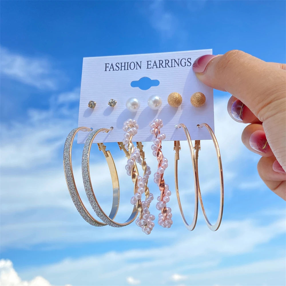 Vintage Big Pearl Dangle Earrings Heart Circle Drop Set Jewelry