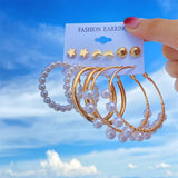 Vintage Big Pearl Dangle Earrings Heart Circle Drop Set Jewelry
