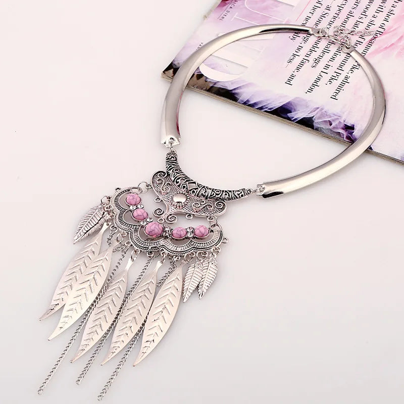Vintage Metal Leaf Tassel Necklaces Boho Ethnic Choker