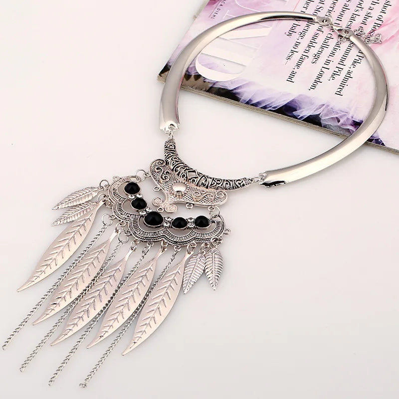 Vintage Metal Leaf Tassel Necklaces Boho Ethnic Choker