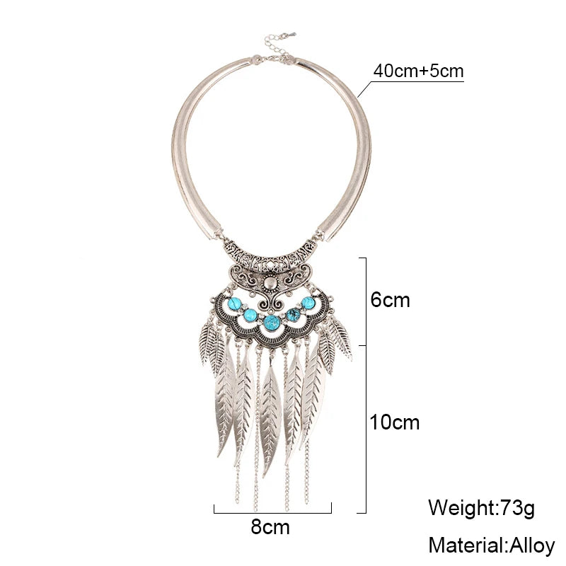 Vintage Metal Leaf Tassel Necklaces Boho Ethnic Choker