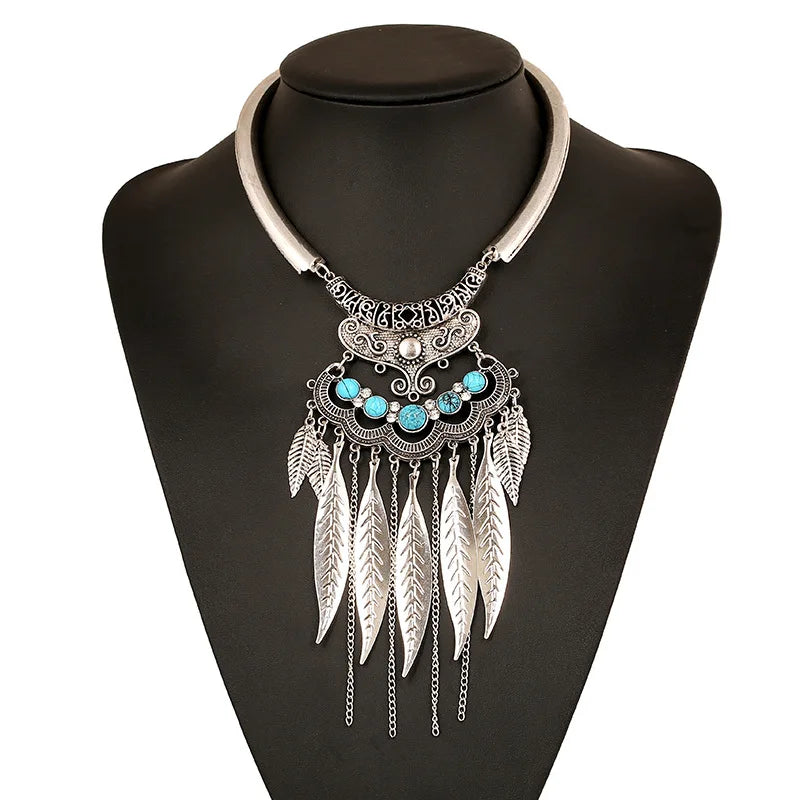 Vintage Metal Leaf Tassel Necklaces Boho Ethnic Choker