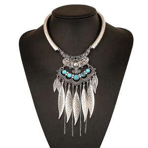 Vintage Metal Leaf Tassel Necklaces Boho Ethnic Choker