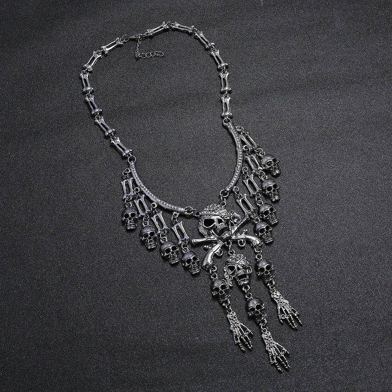 Vintage Skull Tassel Necklace Retro Gothic Chain Women Jewelry Halloween Cosplay
