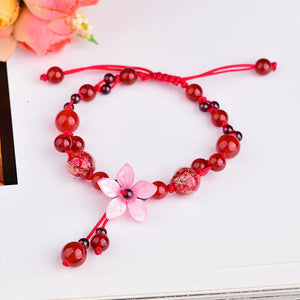 Vintage Acetic Acid Flower Charm Bracelets Superior Red Agates Garnet Strand Bra