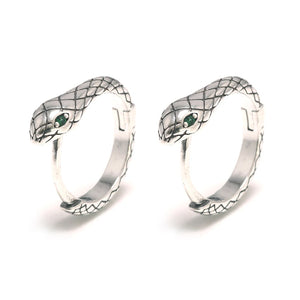 Vintage 925 Silver Snake Hook Earrings Green Eyes