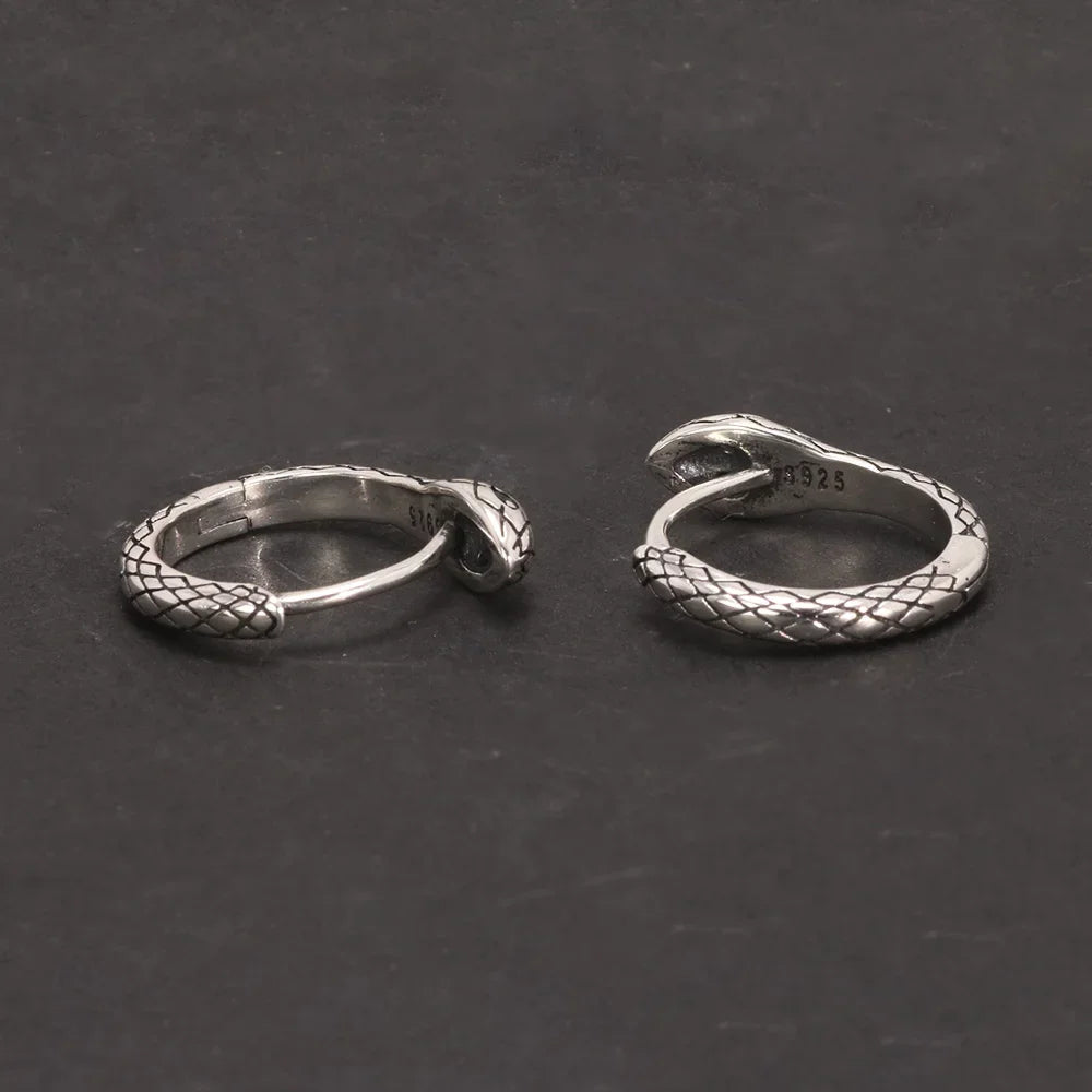 Vintage 925 Silver Snake Hook Earrings Green Eyes