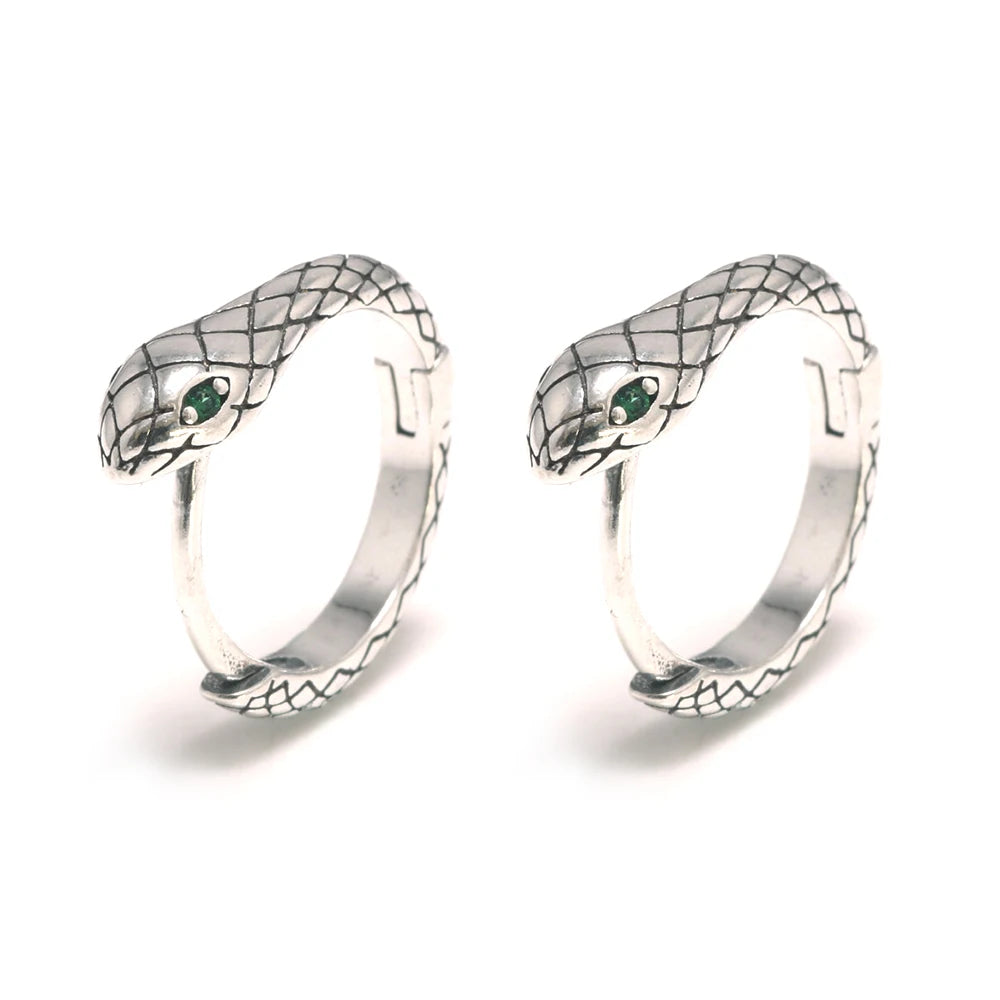Vintage 925 Silver Snake Hook Earrings Green Eyes