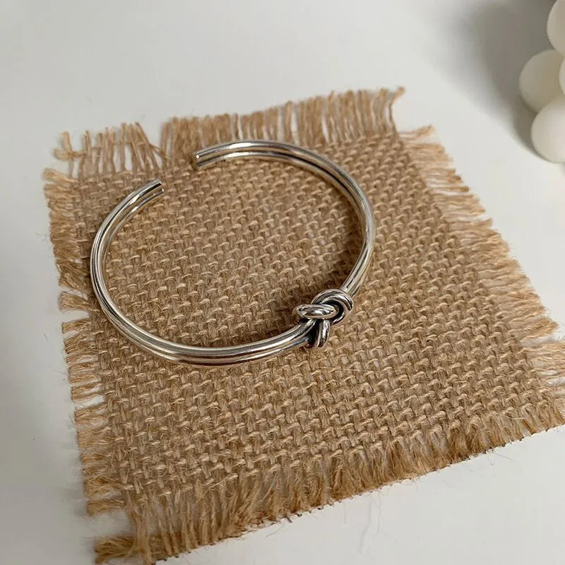925 Sterling Silver Two Wire Knotting Thai Silver Bracelet Bangle