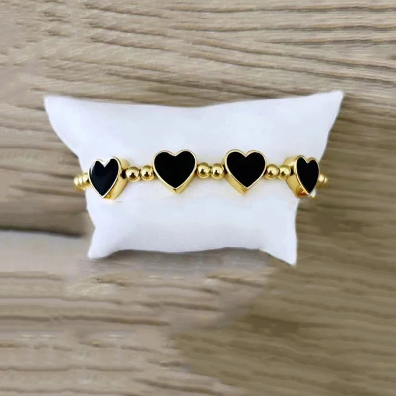 Vintage Heart Oval Evil Eyes Bracelet - Copper Beads Jewelry Gift