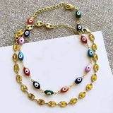 Vintage Heart Oval Evil Eyes Bracelet - Copper Beads Jewelry Gift