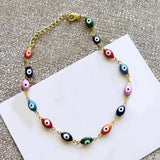 Vintage Heart Oval Evil Eyes Bracelet - Copper Beads Jewelry Gift
