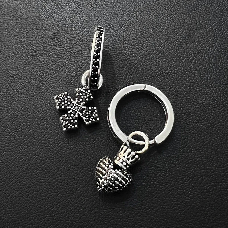 Vintage Stone Hoop Earrings Cross Heart Pendant Jewelry