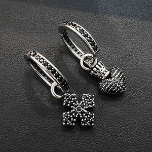 Vintage Stone Hoop Earrings Cross Heart Pendant Jewelry