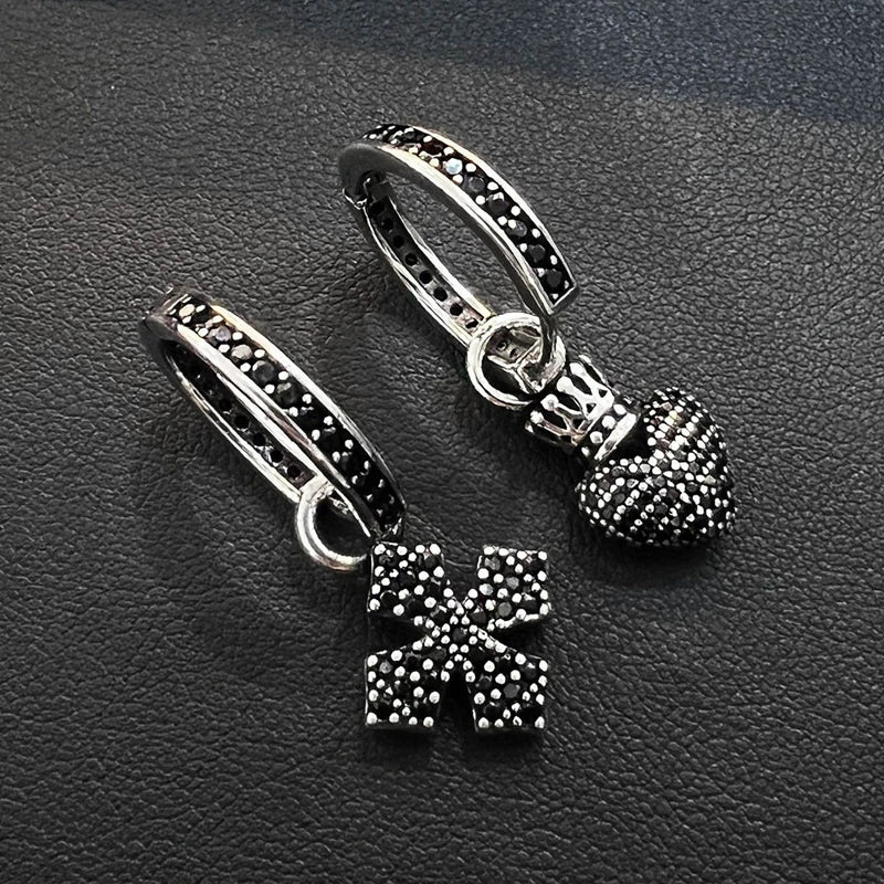 Vintage Stone Hoop Earrings Cross Heart Pendant Jewelry