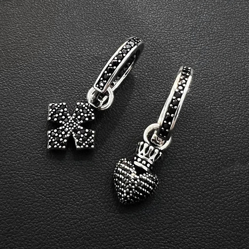 Vintage Stone Hoop Earrings Cross Heart Pendant Jewelry