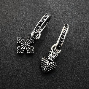 Vintage Stone Hoop Earrings Cross Heart Pendant Jewelry