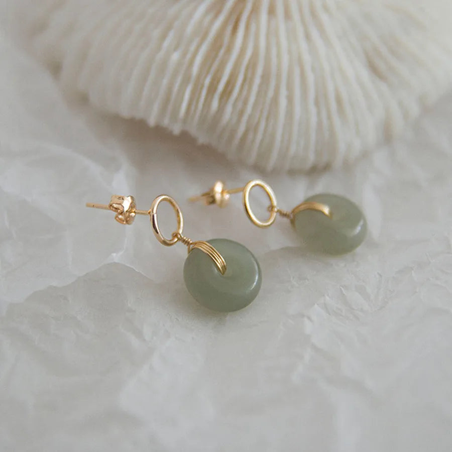 Vintage Green Jade Emerald Drop Earrings 14k Jewelry