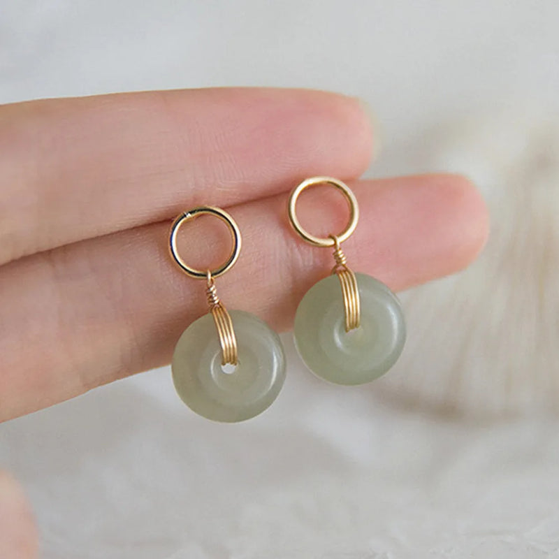 Vintage Green Jade Emerald Drop Earrings 14k Jewelry